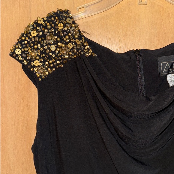 Alex Evenings Black Faux Wrap Dress with Embellished Shoulders 16 - Picture 2 of 5